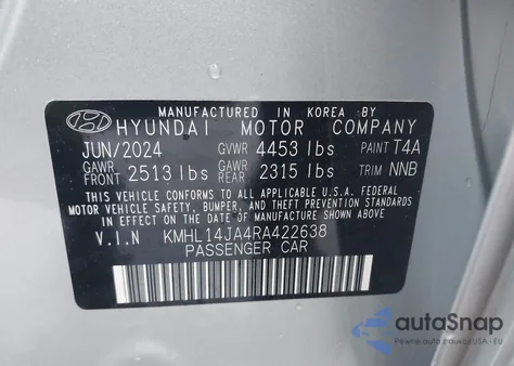2024 Hyundai Sonata Sel z USA, uszkodzony, nr VIN KMHL14JA4RA422638